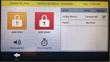 The IQ Panel’s touchscreen interface allows for more flexibility than a traditional alarm keypad, including one-touch bypassing of devices, muting the exit sound, and turning off the entry delay.